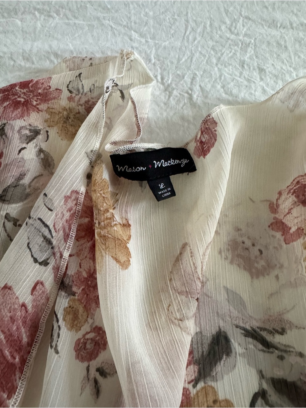 Boho Floral Sheer Lace Trim Kimono Cardigan in Cream and Dusty Rose - Picture 5 of 7
